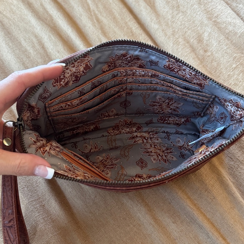 Hobo Embossed Brown Leather Wristlet - Picture 2 of 3